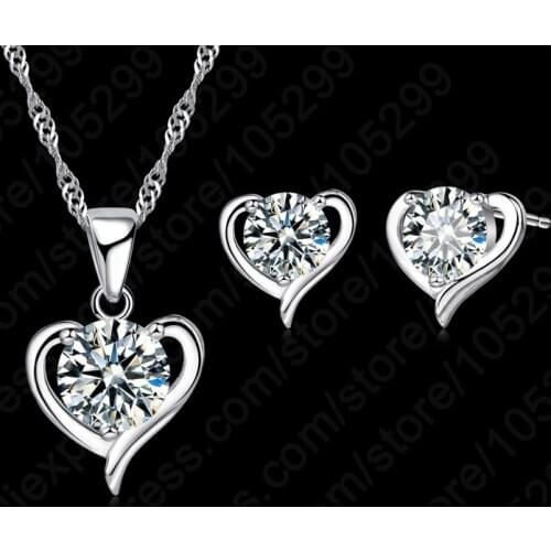 New 925 Sterling Silver Cubic Zircon Heart Jewelry Sets for Women Wedding Necklace Pendant Earrings Sets Hot Sale