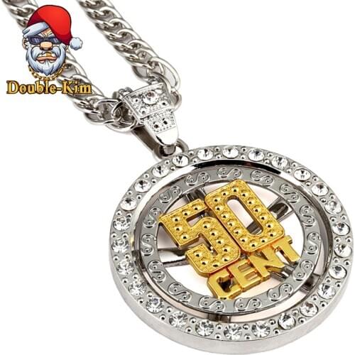 50 Cent Pendant Necklace Men Hiphop Street Culture Titanium Stainless Steel Fashion Trendy Chain Necklace Man Jewelry Gift