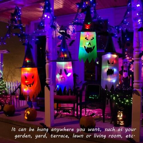 Halloween Hanging Light 6 LED Glowing Ghost Hat Lights Decoration Glowing Witch Hat alloween Party Props for Outdoor Yard Tree