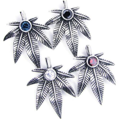 Rany&Roy Newest 4 Color Crystal Leaf Pendant 316L Stainless Steel Jewelry Biker Style Fashion Leaf Pendant
