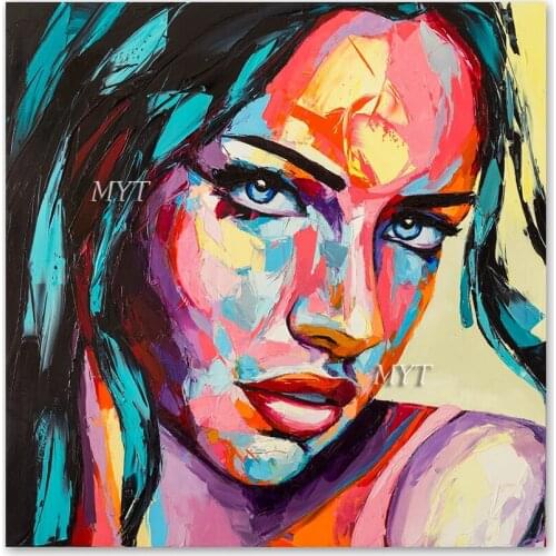 Hand Painted Abstract Woman Face Colorful Knife Canvas Art Oil Painting Wall Picture Living Room Wall Decor Unframed Canvas Art