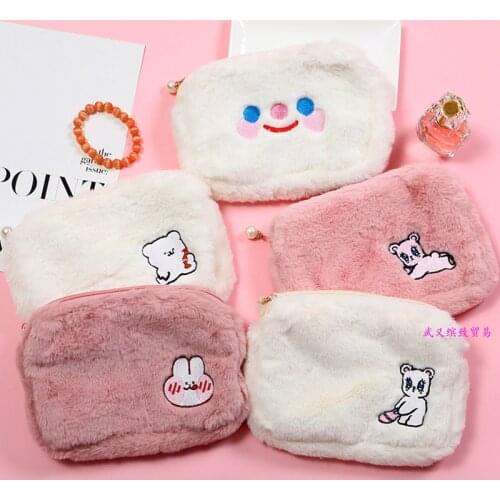 Cute Plush Cosmetic Bag Cartoon Pattern Soft Make Up Bag Plush smiley face cosmetic bag Organizer wash bag