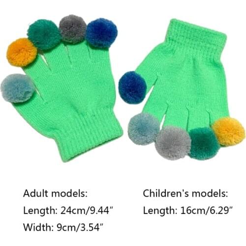 Knitted Full Finger Gloves Funny Colorful Pompom Fingertip Cosplay Party Mittens