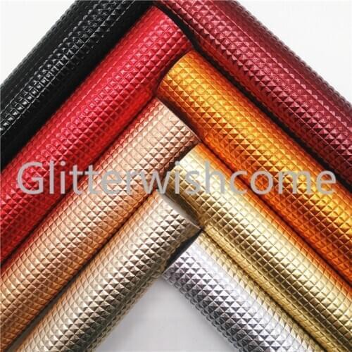 Glitterwishcome 21X29CM A4 Size Vinyl For Bows Metallic Embossed Plaids Leather Fabric Faux Leather Sheets for Bows, GM752A