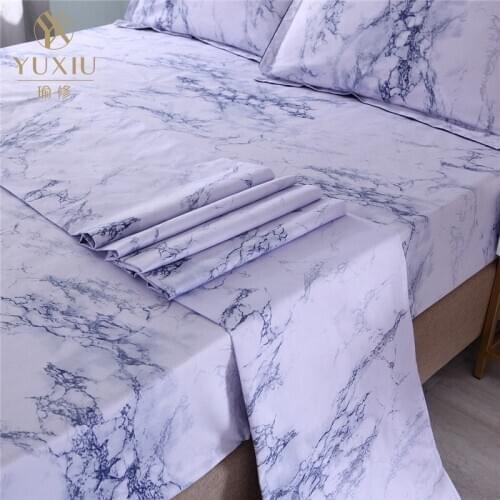 YuXiu Marble Pattern Flat Sheet Sets Fitted Sheets Cover Pillowcases Linen Bed Covers Black Gray Twin Full Queen King Sizes