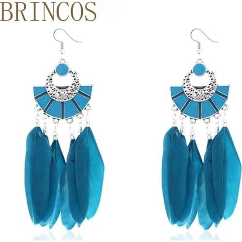 Fashion Bohemian Luxury Statement Geometric Earrings Tassel Feather Jewelry Long Lady Pendant Leaf Decoration 2019 New boho