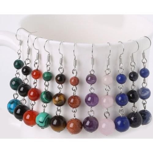 Trendy Elegant Dangle Natural Stone Beads Earring Crystal Pendants Drop Earrings For Women Wedding Party Jewelry