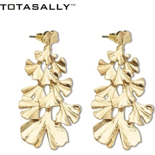 TOTASALLY fashion gold color gingko leaves dangle Earrings for Women drop Earring Jewelery Pendientes Aretes De Mujer
