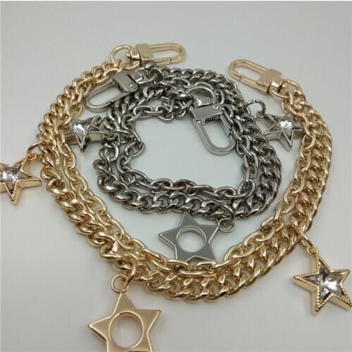 Gold / Silver / Black Bags Handbags Metal Accessories Messenger Bag Chain Length 30cm Stars Hanging Metal Chain Handle