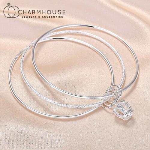 Pure Silver 925 Bangles For Women Three Loops Crown Charm Bracelet & Bangles Pulseira Femme Trendy Jewelry Accessories Bijoux