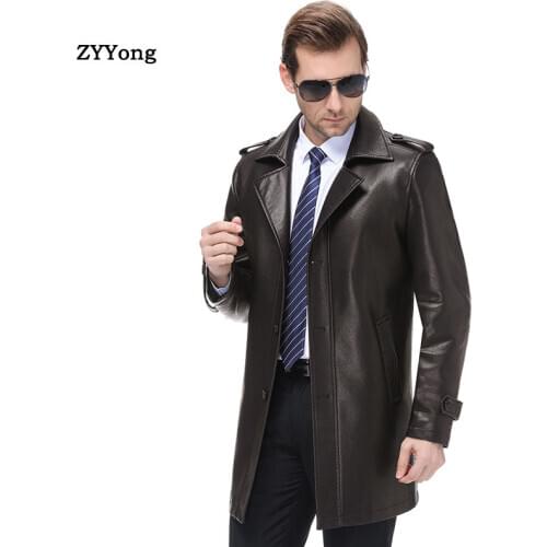 2020 New Winter Leather Jacket For Mens Long Slim Leather Windbreaker For Male Blazer Coat Plus Size M-7XL