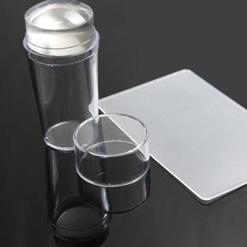 1set 2.8cm Pure Clear Jelly Nail Art Stamper Scraper Set with Cap Silicone Marshmallow Nail Stamp Template Tools