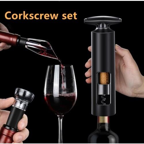 4pcs Wine Bottle Opener Air Pump Corkscrew Air Pressure Vacuum Red Wine Stopper Beer Lid Opener Corkscrew Tool Cap Opener Set
