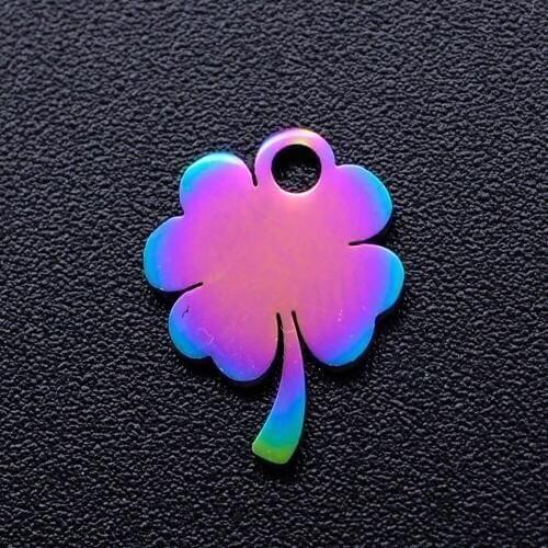 5pcs/lot 100% Stainless Steel Lucky Four Clover diy Charms With Rainbow Plated Wholesale Never Tarnish Charm for Bracelet Making
