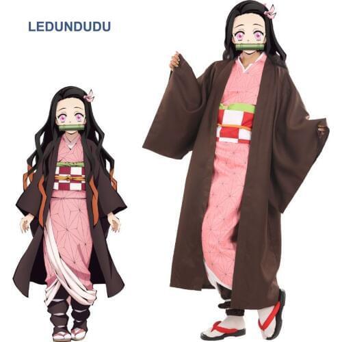 Anime Demon Slayer Kamado Nezuko Cosplay Costumes Kimetsu no Yaiba Women Pink Kimono Halloween Party Uniform Clothes