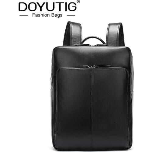 DOYUTIG Brand Men' Black Genuine Leather School Bag Real Cow Leather Large Capacity Student Bag Male Fashion New Knapsacks H081