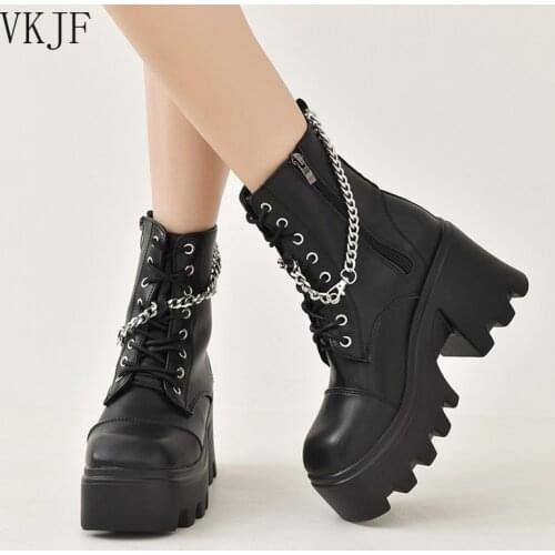 Brand Design Fashion Boots INS Hot Sale Cool Gothic Cosplay Puck Women Ankle Boots Chunky Platform Wedges Shoes Botas De Mujer