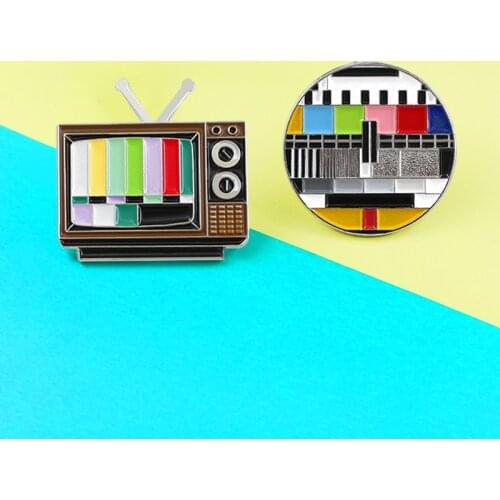 80s Vintage Cable Television TV Shape Brooches Colour Enamel Pins No Signal TV television Brooch Parents Friend Badge Jewelry