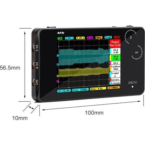 DS212 Digital Storage Oscilloscope Portable Nano Handheld Bandwidth 1MHz Sampling Rate 10MSa/s Thumb Wheel