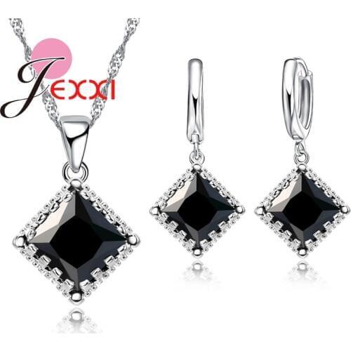 Cheap Price Fashion Jewelry Sets 925 Sterling Silver Big Rectangle Cubic Zirconia Necklace Pendants Earrings For Women