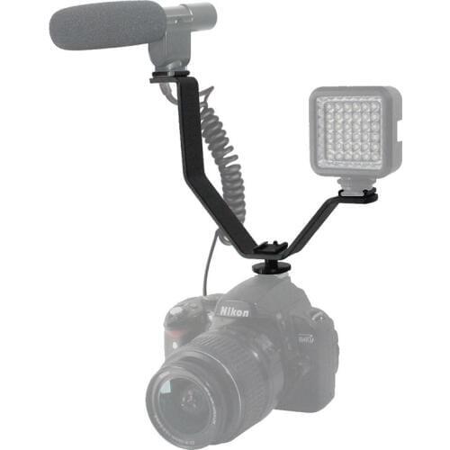 DSLR Triple Hot Shoe V Mount Flash Bracket for Video Lights Microphones Monitors to Cameras Camcorders