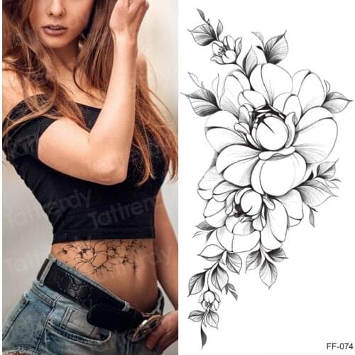 Sketche rose peony Body Art Waterproof fake tattoo flower For Woman Girls Arm Wrist Sleeve Flash TemporaryTattoo Stickers