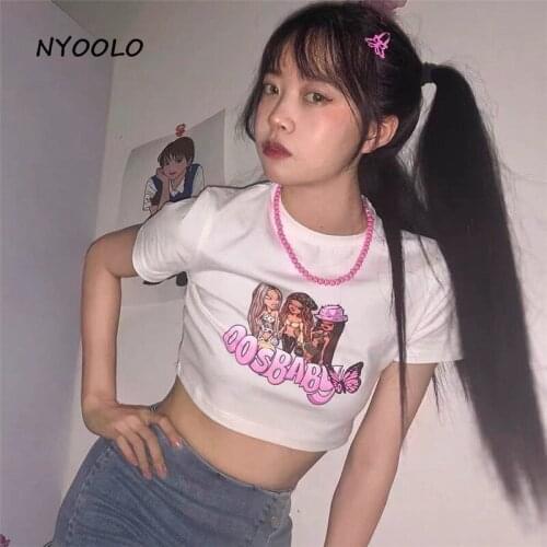 NYOOLO Vintage streetwear punk character letters print Short Sleeve T-Shirt Women Summer O-neck Slim hip hop pullovers Tops tee