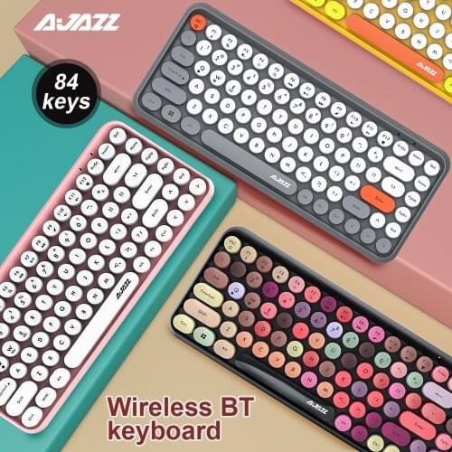 Ajazz 308i Wireless BT Keyboard 84 Keys Wireless Office Keyboard 10m Wireless Transmission Distance Round Punk Keycap Keyboard
