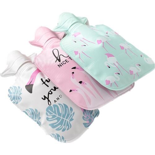 Mini Small Cartoon flamboo Portable Hot Water Bag Water Injection Storage Bag Hand Warm Water Bottle Cute Hot Water Bottles