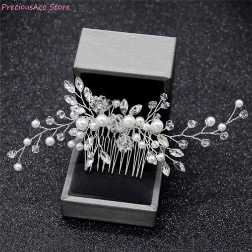 Trendy Crystal Pearl Hair Combs Wedding Bridal Hair Jewelry Ornament Head Piece Decoration Rhinestone Bride Hair Comb