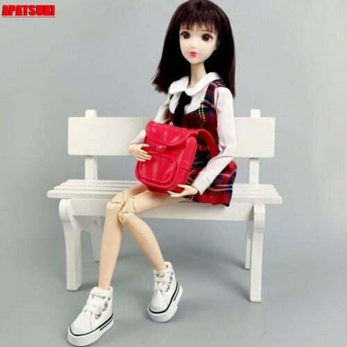 1Set Fashion 1:6 Doll Accessories Set For Barbie Doll Students Dress Leather School Bag Backpack Canvas Shoes 1/6 BJD Kids Toys