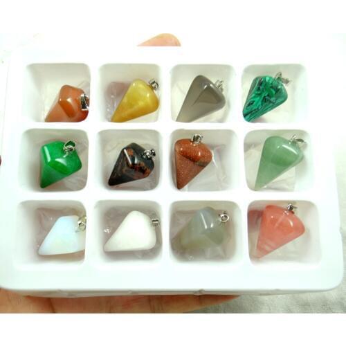 Natural Quartz crystal Turquoises tiger eye aventurine Pyramis Shape pendant for diy jewelry making necklace Accessories12PCS