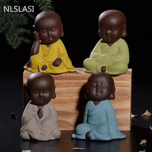 WSHYUFEI Handmade Little Buddha Monk Tea Pet Purple Clay Tea Accessories Boutique Tea Table Decoration Accessories