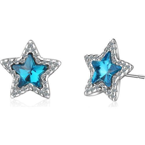 New Fashion 925 Sterling Silver Earrings New Blue Shiny Crystal Zircon Star Earrings For Women Birthday Gift Jewelry
