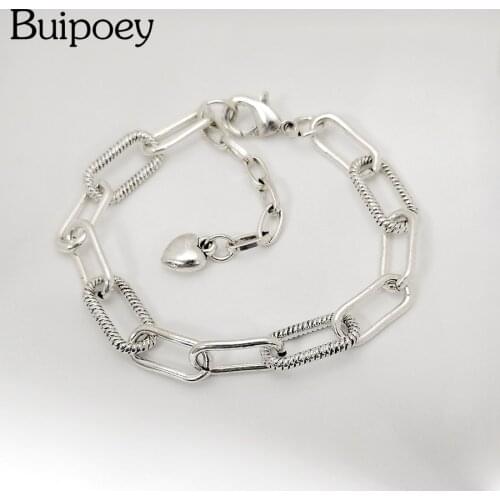 Buipoey New Adjustable Size Lobster Clasp Tie Bracelets Fit Original Charm Silver Color Bracelet For Women Boy Girl Child Bangle