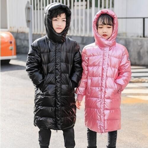 Hooded Warm Long Children Girls Outerwear 3-12 Years Kids Teenage Coat Baby Parkas 2020 Winter Shiny Down Jacket For Boys