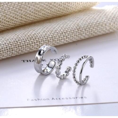 Luckydays New 3Pcs/Set Korean Design Zircon Geometric Earrings Female Double Twist Without Pierced War Clip Ear Cuff