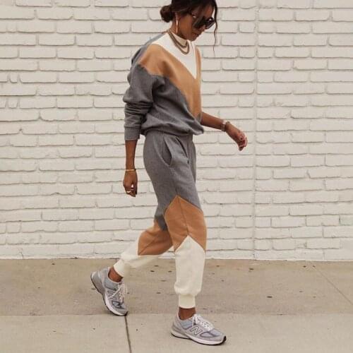 Sportswear Fashion Color Matching Sports 2 Pieces Set Sweatshirts Pullover Suit Autumn 2020 Tracksuit Women Pant Sports Suit