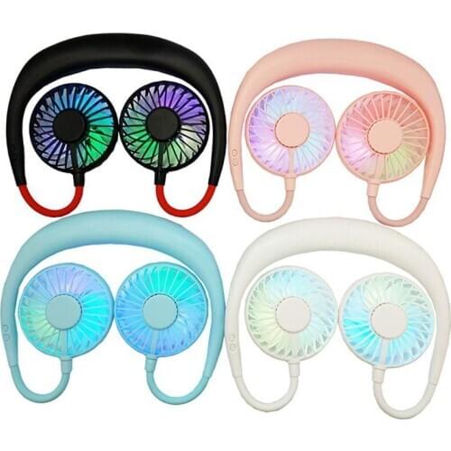 USB Portable Fan Hands-free Neck Hanging USB Charging Mini LED Portable Sports Fan 3 Gears Usb Air Conditioner Fans With Lights