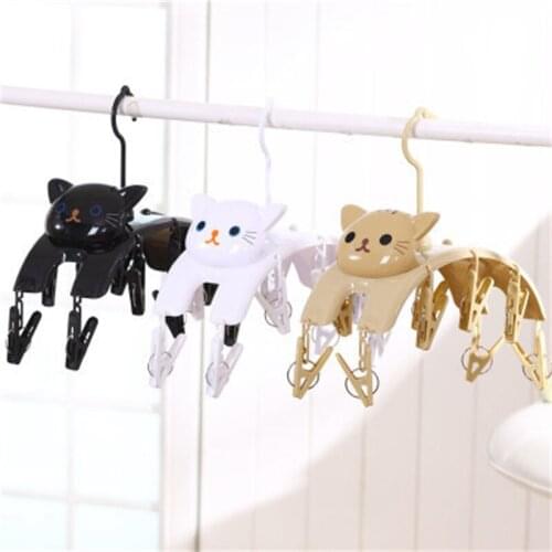 Cat Cartoon 10 Clips Clothes Hanger Children Adults Windproof Socks Bra Underwear Hanger Rack Plastic Drying Rack Laundry Clip