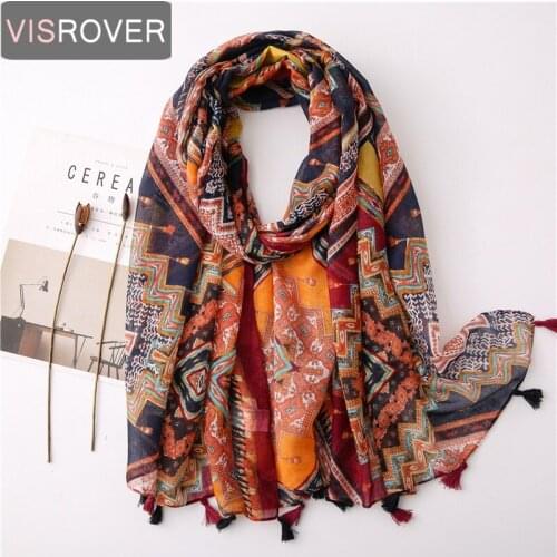 Visrover Navy/red Geometric Beach scarf luxury brand viscose scarf hijab Bohemian printing shawl women scarfs spring Wrap Gift