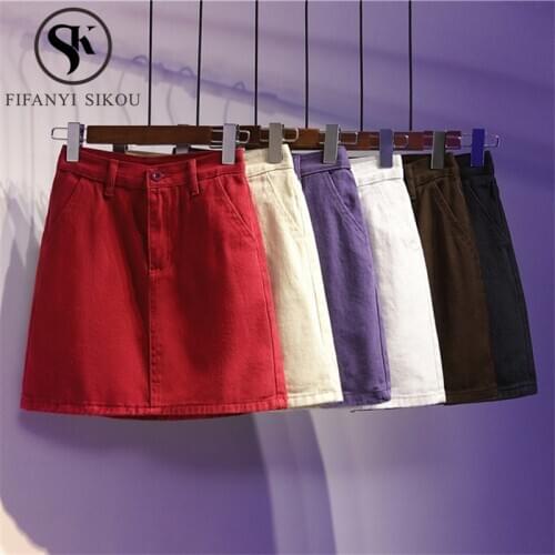 High quality Denim Skirt Summer Women Plus Size High waist Mini Skirt Fashion Solid color Loose Casual A-Line Jeans Skirts 5XL