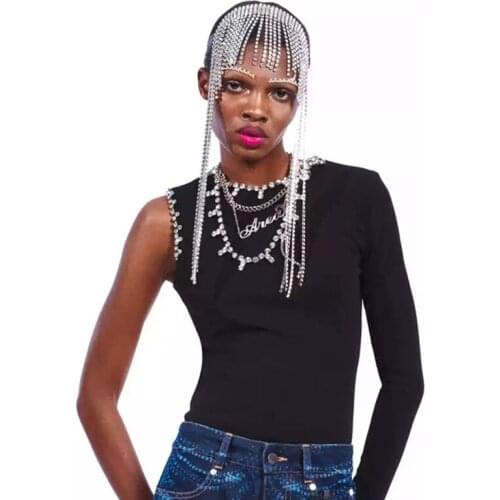 Luxury Bling Rhinesotne Long Tassel Hair Chain Accessories Headwear for Women Fashion Crystal Hair Comb Pin Head Chain Jewelry