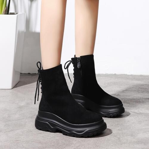 Womens Ankle Boots 2019 Winter Warm Plush Leather Platform Boots For Woman High Heels Winter Shoes Woman Ankle Boot Female Shoe