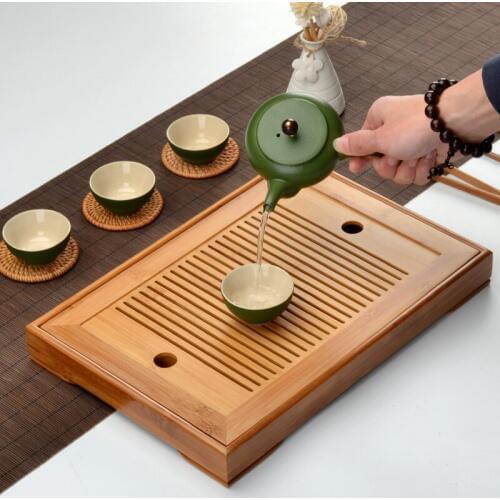 Kung Fu Tea Set Natural Bamboo Tea Tray Rectangular Traditional Puer Wooden Tea Tray Chahai Tea Table