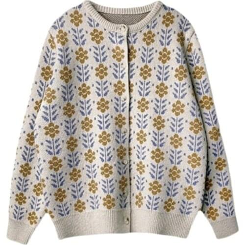 2021 Autumn Winter New Arrivals Lady Cardigans Womens Knitted Coats Loose Oversize Print Casual Female Sweaters Trendy Mujer