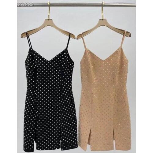 Runway Summer Sexy Spaghetti Strap Mini Dress Women Diamonds Empire Split Ladies Party Hot Sale Top Dresses