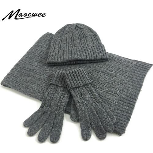 Winter Beanie Hat Scarf Set For Women Men Knitted Outdoor Warm Wool Scarf Hat Gloves Sets Skullies Beanies Hat Scarf 3 PCS Set