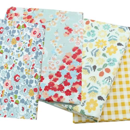 100% Cotton Width 235cm Patoral Fresh Red Blue Plum Yellow Pink Flowers Floral Check Fabrics for DIY Bedding Dress Blouse Pillow