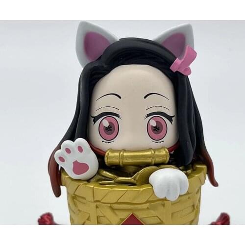 11cm Kawaii Lucky Cat Kamado Nezuko Japan Anime PVC Figure Toy Cute Demon Slayer Doll Room Decor Ornaments Birthday Gift for Boy